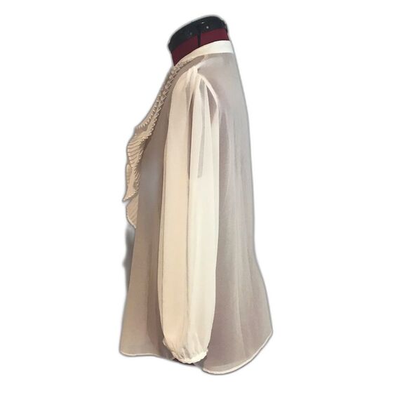 White House Black Market Sheer Cream Ruffle Blouse Women Size Small Pearl Button - Picture 4 of 10